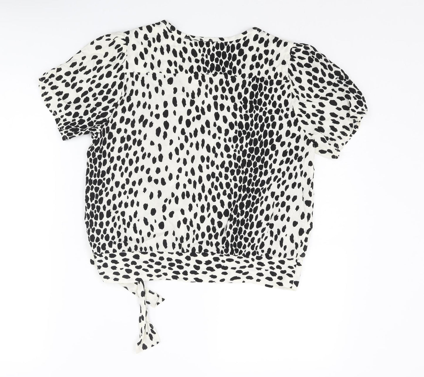 New Look Womens Ivory Animal Print Viscose Basic Blouse Size 10 V-Neck - Cheetah Print