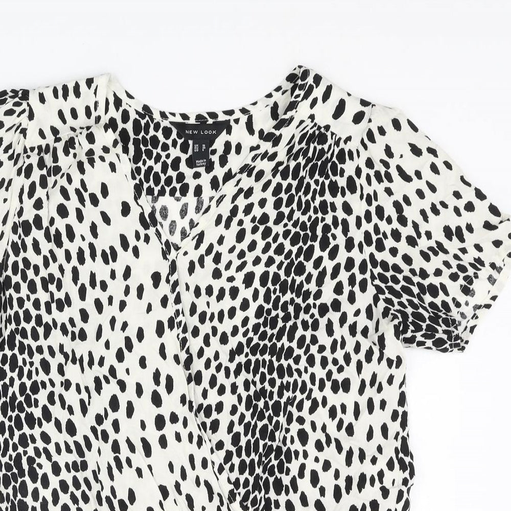 New Look Womens Ivory Animal Print Viscose Basic Blouse Size 10 V-Neck - Cheetah Print