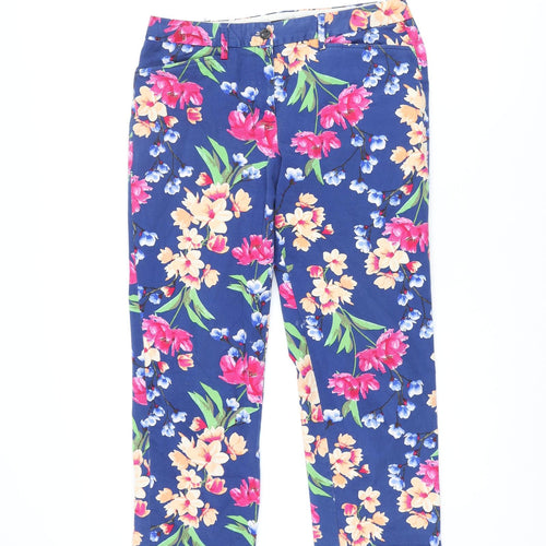 Lands' End Womens Multicoloured Floral Cotton Cropped Trousers Size 10 L24.5 in Regular Zip