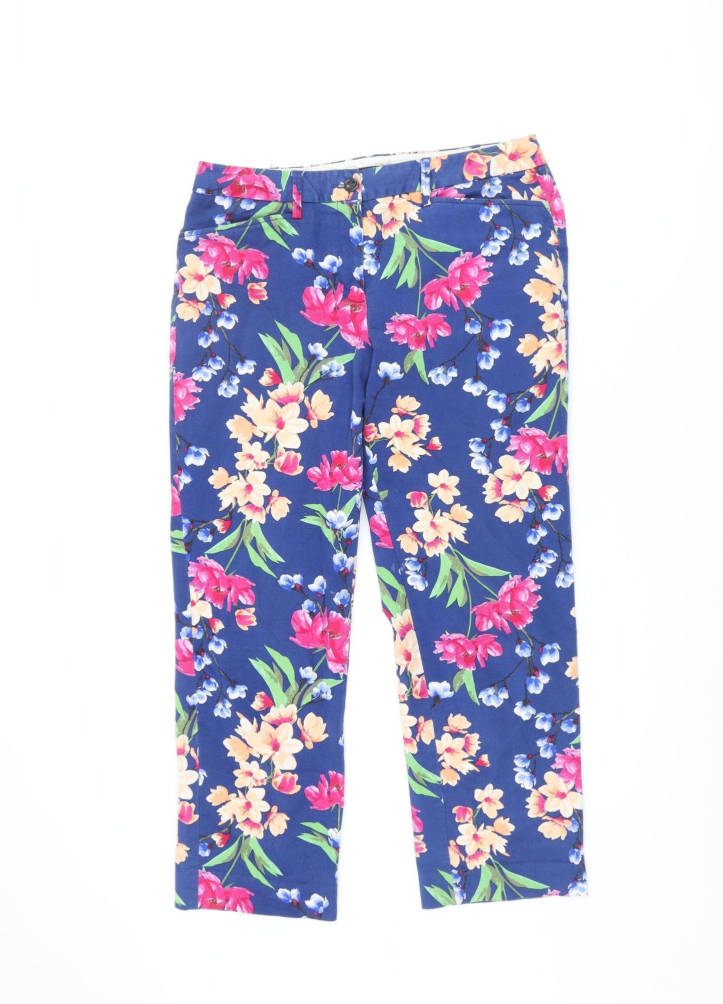 Lands' End Womens Multicoloured Floral Cotton Cropped Trousers Size 10 L24.5 in Regular Zip