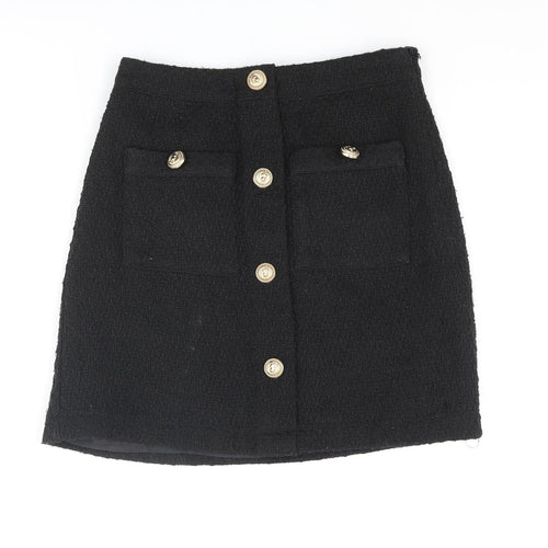 New Look Womens Black Polyester A-Line Skirt Size 6 Zip