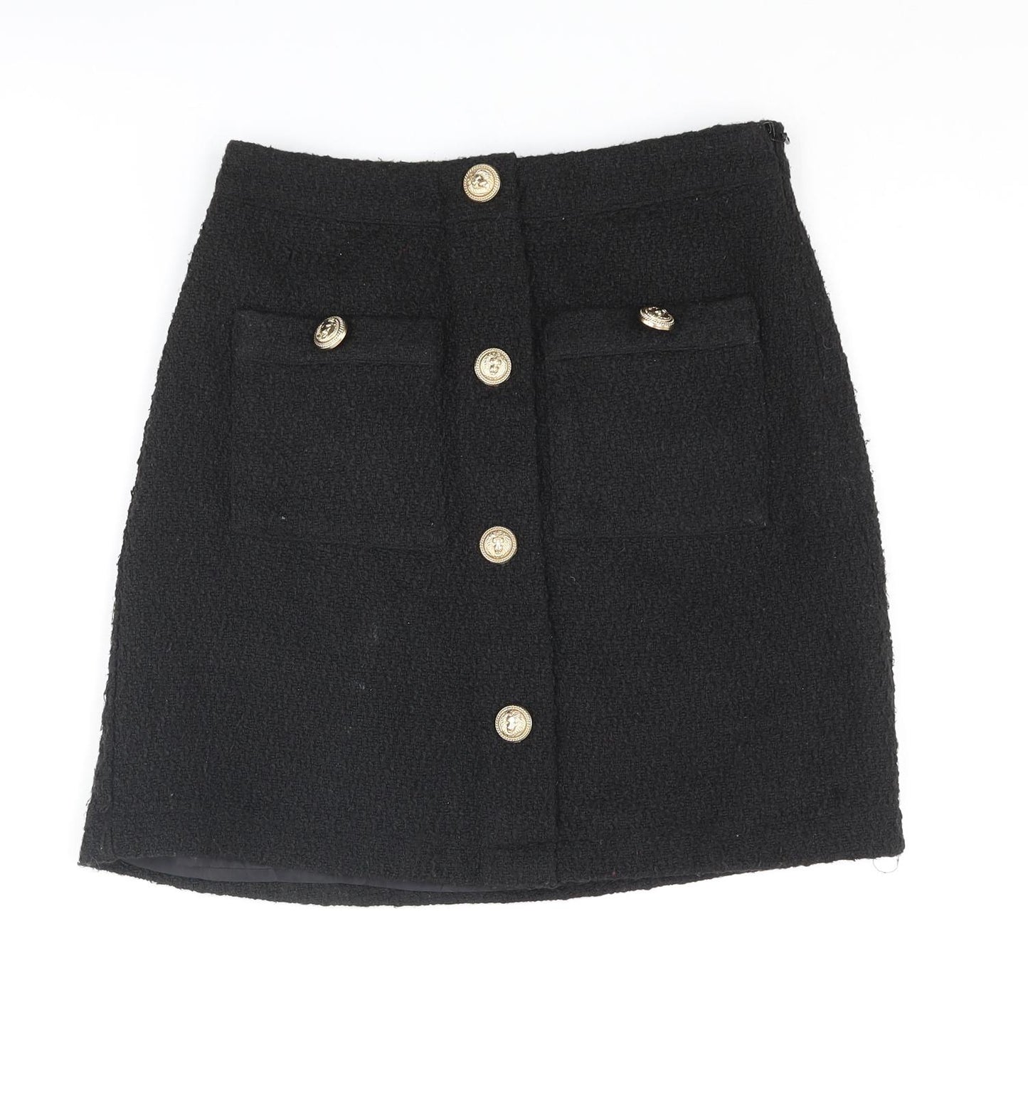 New Look Womens Black Polyester A-Line Skirt Size 6 Zip