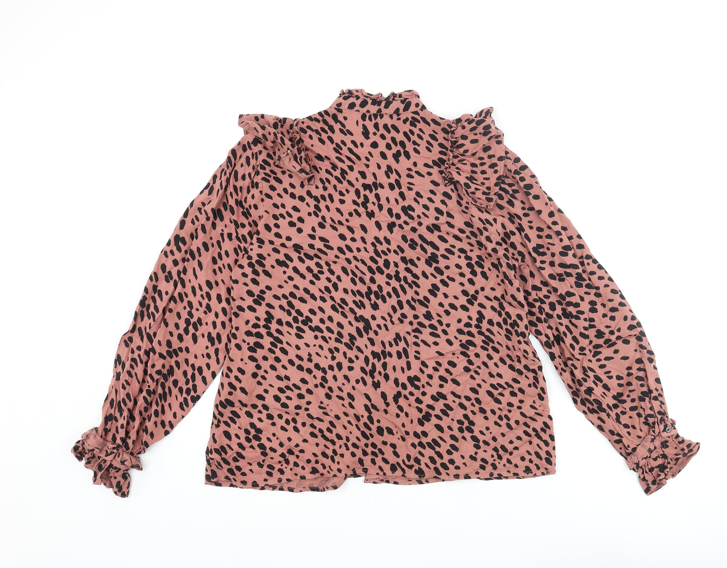 Zara Womens Pink Animal Print Viscose Basic Button-Up Size M High Neck