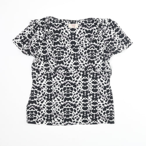NEXT Womens Black Geometric Cotton Basic T-Shirt Size 12 Round Neck
