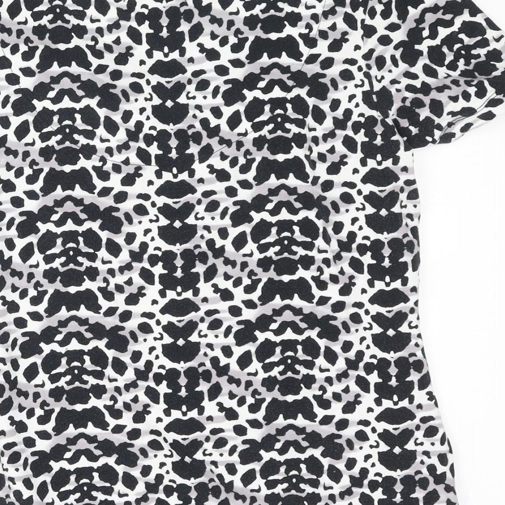 NEXT Womens Black Geometric Cotton Basic T-Shirt Size 12 Round Neck
