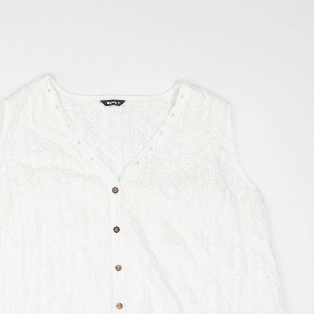 Roman Womens White Cotton Basic Button-Up Size 16 V-Neck