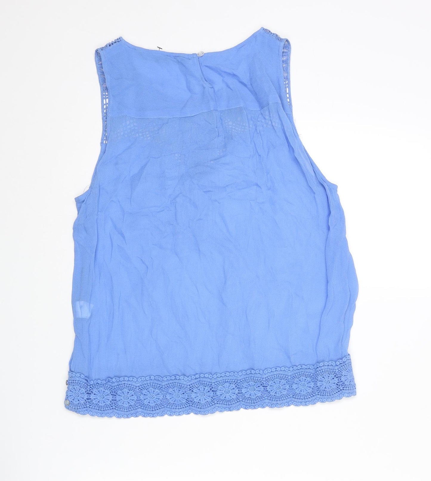 Zara Womens Blue Polyester Basic Tank Size L Round Neck - Crochet Detail