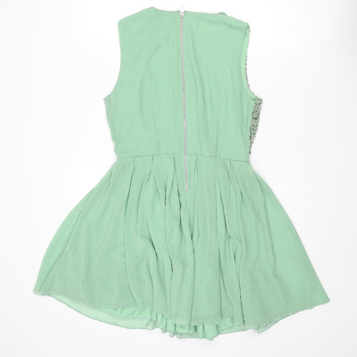 TFNC Womens Green Polyester Skater Dress Size L Round Neck Zip
