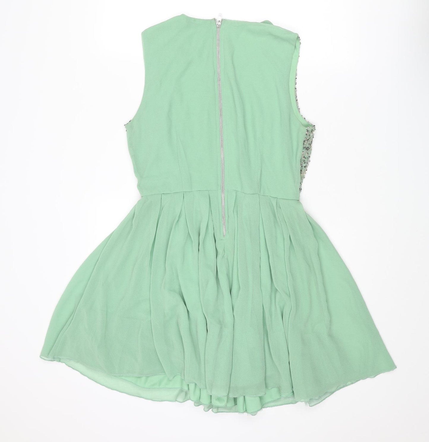 TFNC Womens Green Polyester Skater Dress Size L Round Neck Zip