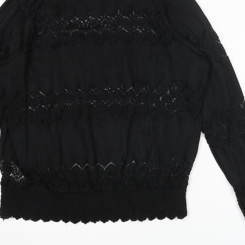 b.young Womens Black Polyester Basic Blouse Size 14 Mock Neck - Lace Detail