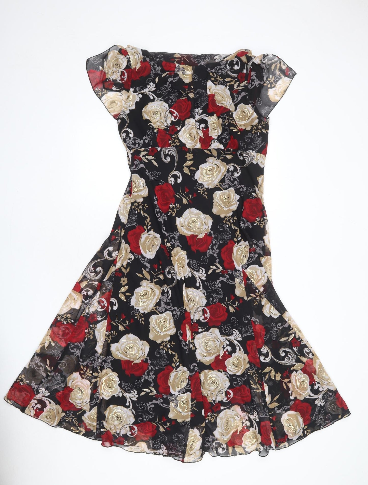 Anna Rose Womens Black Floral Polyester A-Line Size 14 Round Neck Zip - Roses