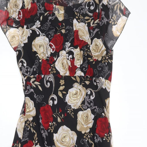 Anna Rose Womens Black Floral Polyester A-Line Size 14 Round Neck Zip - Roses