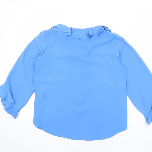 Wallis Womens Blue Polyester Basic Blouse Size 10 Scoop Neck