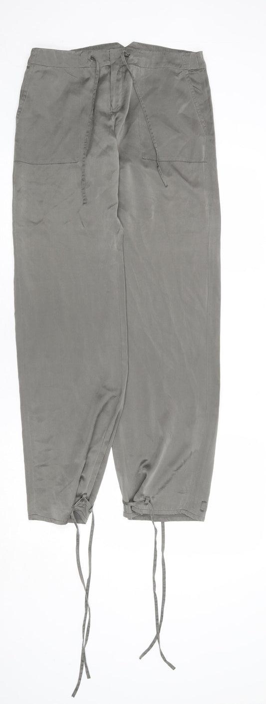 Mango Womens Grey Silk Trousers Size 10 L31 in Regular Zip - Drawstring Hem