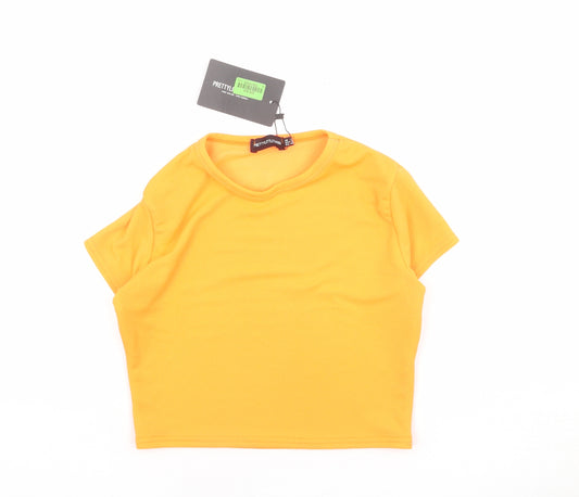 PRETTYLITTLETHING Womens Orange Polyester Basic T-Shirt Size 12 Round Neck