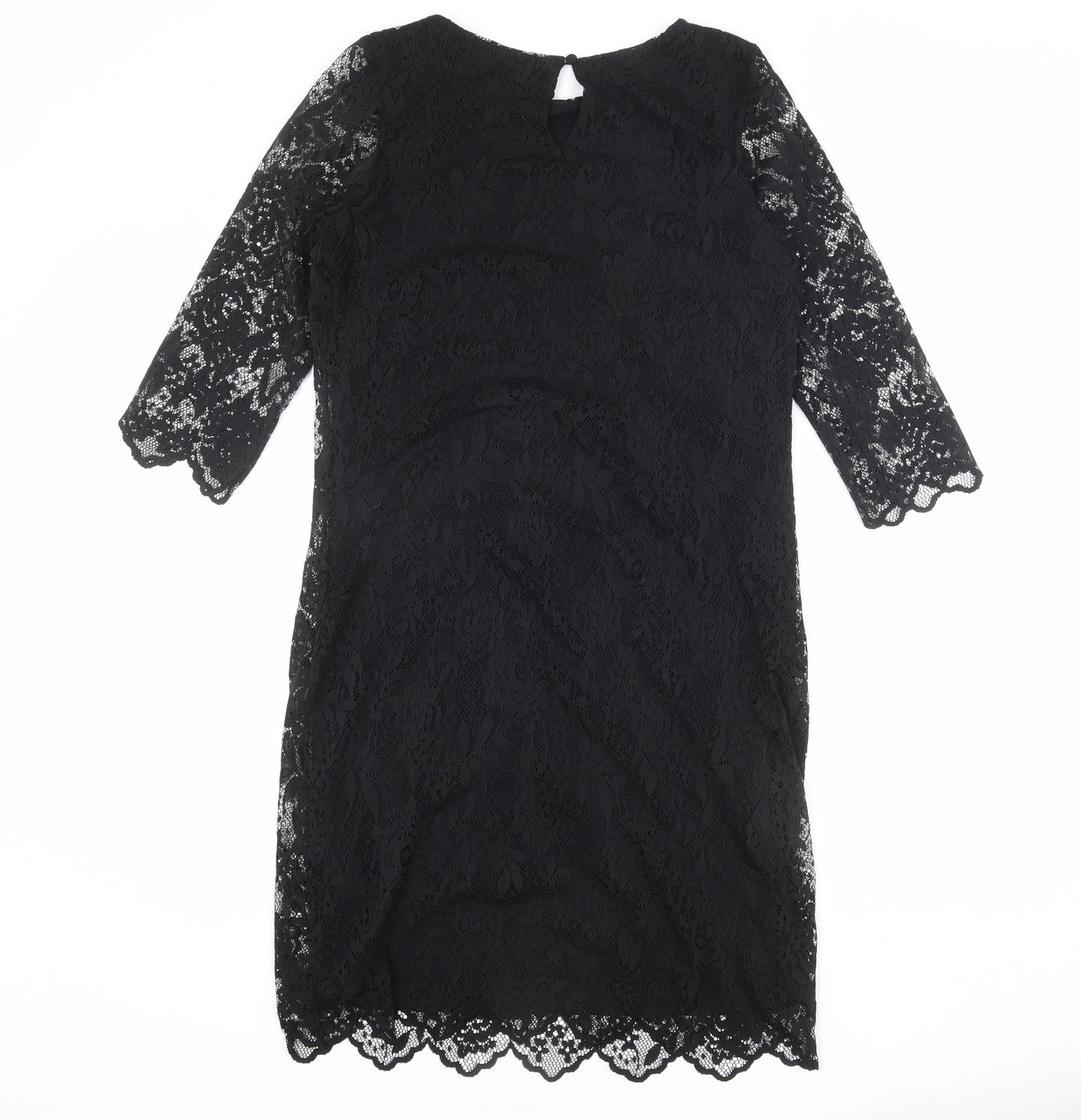 Marks and Spencer Womens Black Viscose Shift Size 12 Round Neck Button