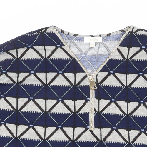 Stella Morgan Womens Multicoloured V-Neck Geometric Polyester Pullover Jumper Size 12