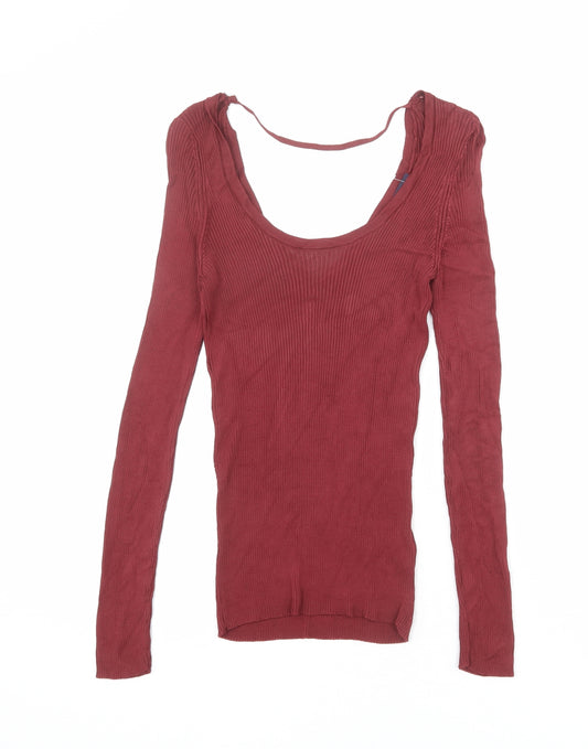 Limited Edition Womens Red Viscose Basic T-Shirt Size 8 Scoop Neck