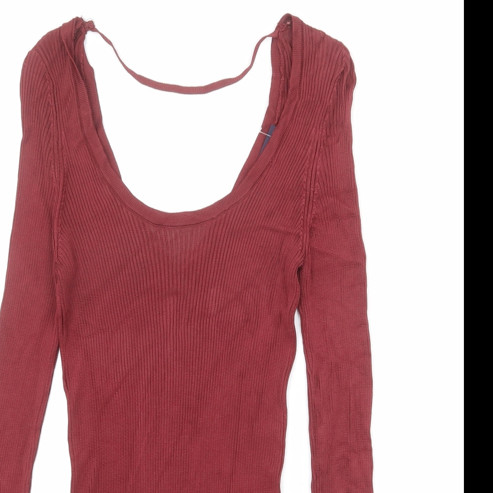 Limited Edition Womens Red Viscose Basic T-Shirt Size 8 Scoop Neck