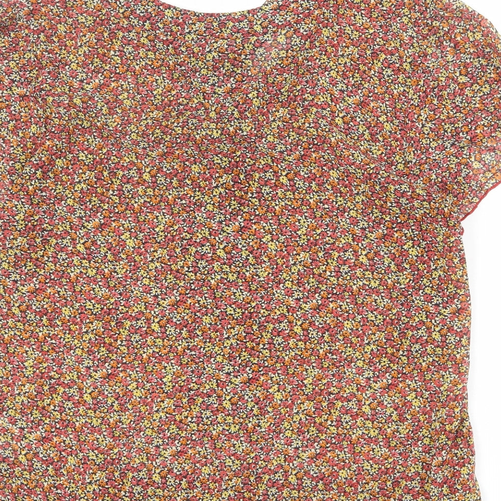 Red Herring Womens Multicoloured Floral Polyester Basic T-Shirt Size 16 V-Neck