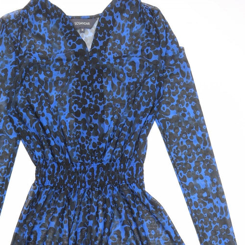 Sosandar Womens Blue Floral Polyester A-Line Size 10 V-Neck Pullover