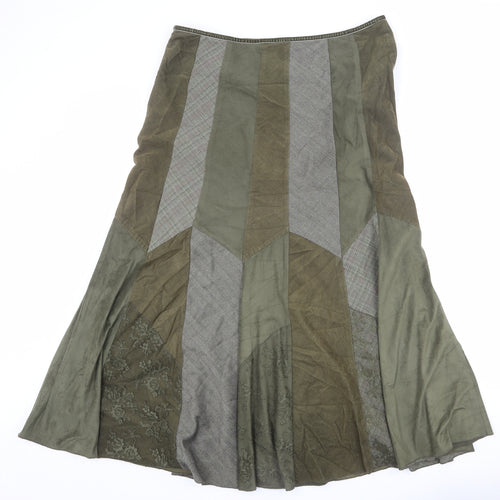 Per Una Womens Green Geometric Polyester Swing Skirt Size 14 Zip