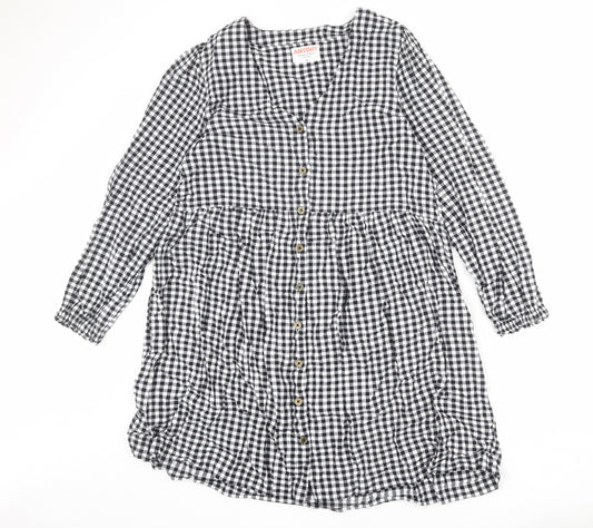 John Lewis Womens Multicoloured Plaid 100% Cotton Shirt Dress Size 16 V-Neck Button