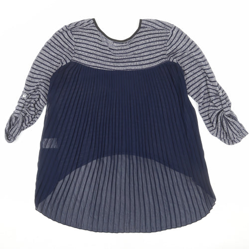 Quiz Womens Blue Round Neck Striped Polyester Pullover Jumper Size 12