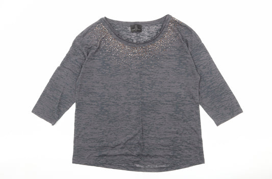 NEXT Womens Grey Polyester Basic T-Shirt Size 14 Round Neck