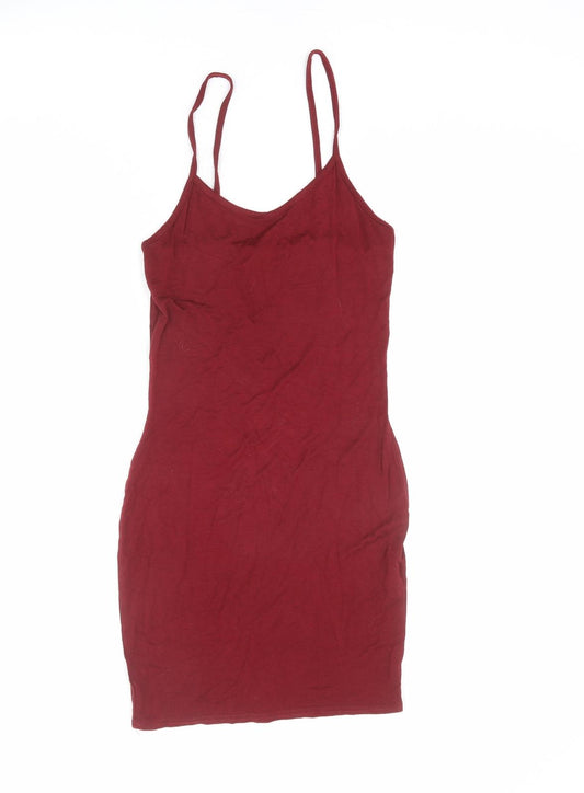 PRETTYLITTLETHING Womens Red Viscose Tank Dress Size 8 Round Neck Pullover