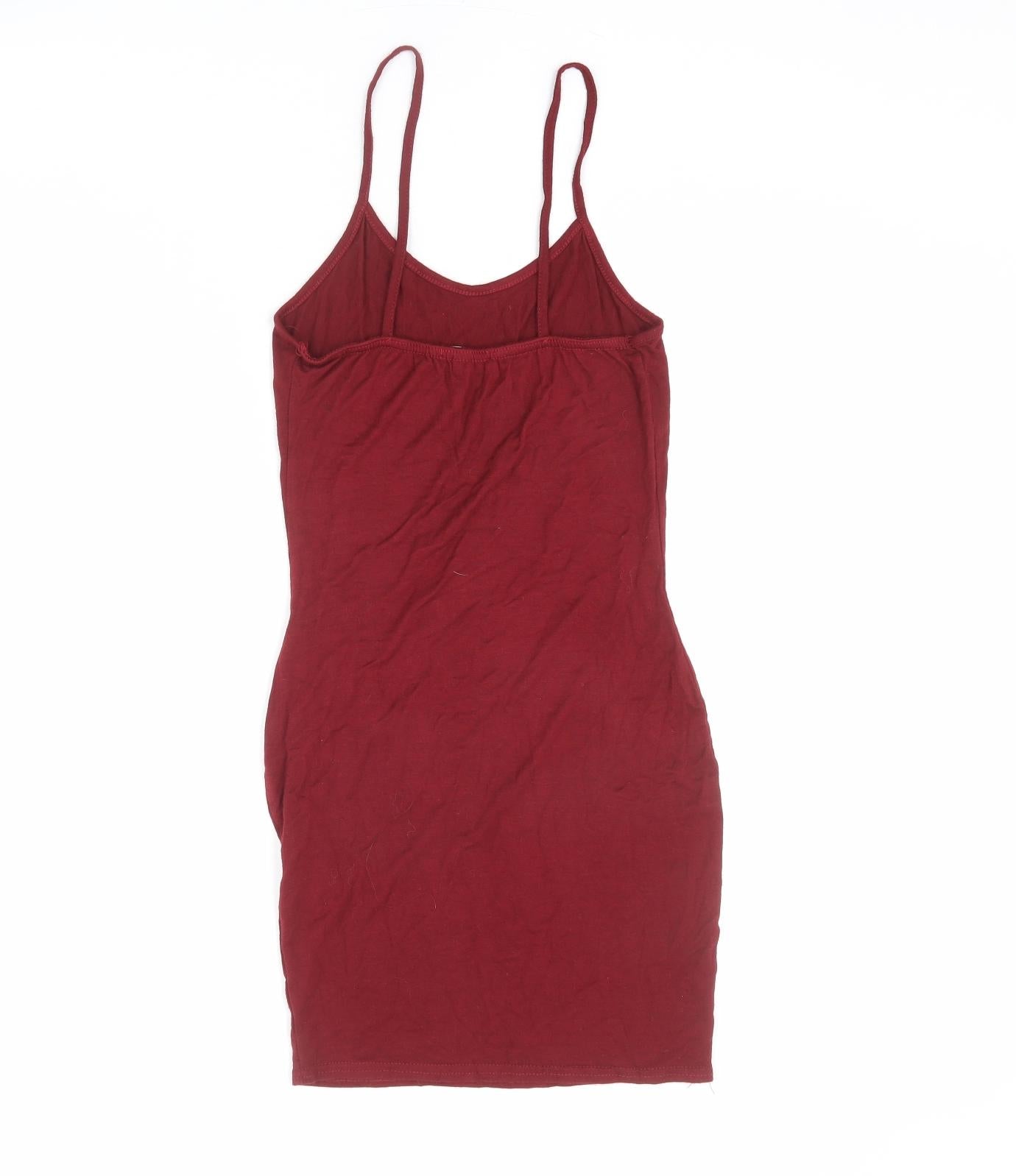 PRETTYLITTLETHING Womens Red Viscose Tank Dress Size 8 Round Neck Pullover