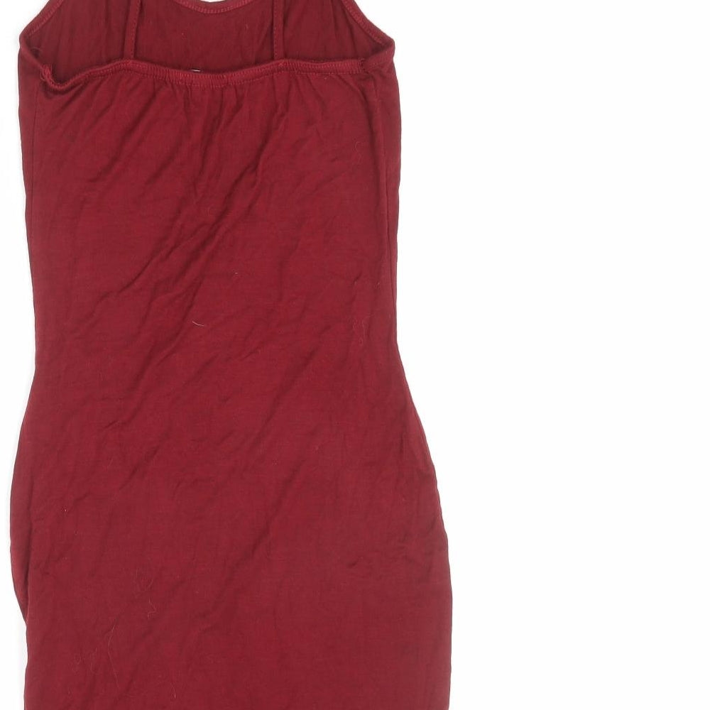 PRETTYLITTLETHING Womens Red Viscose Tank Dress Size 8 Round Neck Pullover