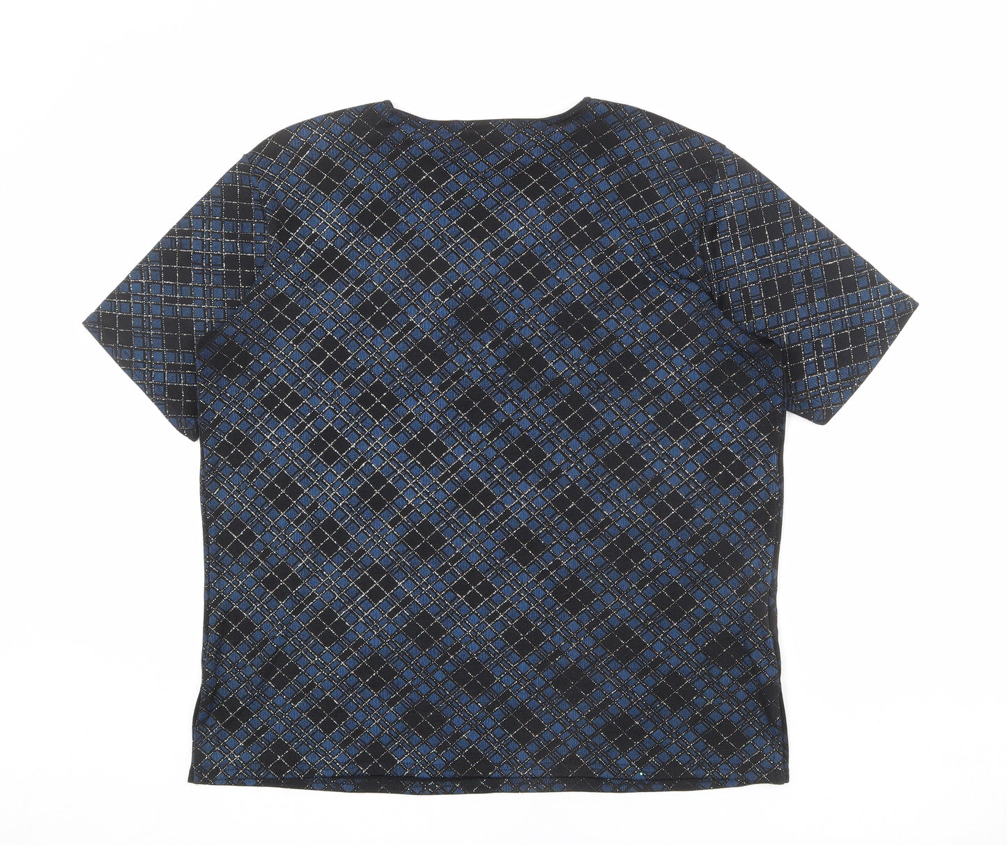 EWM Womens Black Geometric Polyester Basic T-Shirt Size 18 Round Neck - Size 18-20