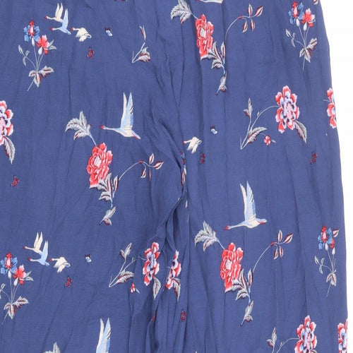 Laura Ashley Womens Blue Geometric Viscose Trousers Size 16 L28 in Regular Zip - Floral Bird Print