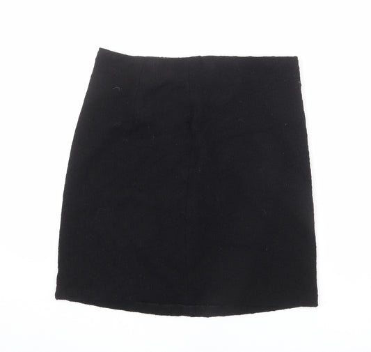 Marks and Spencer Womens Black Wool A-Line Skirt Size 12 Zip