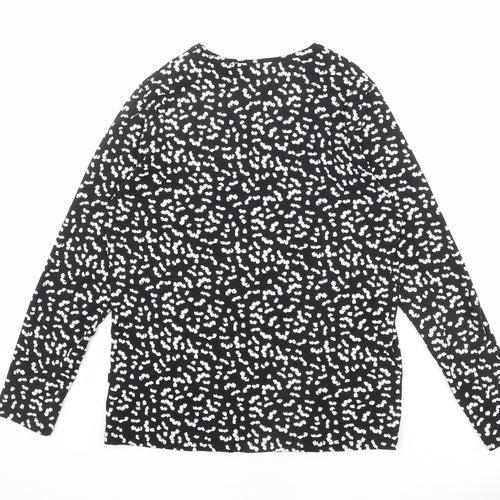 Marks and Spencer Womens Black Geometric 100% Cotton Basic T-Shirt Size 16 Round Neck