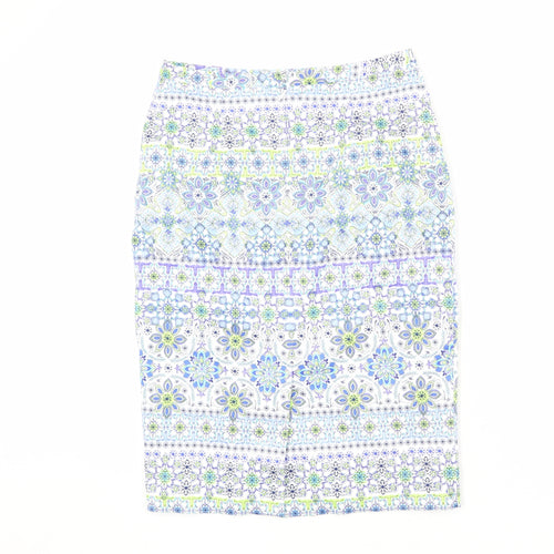 Pure Womens Multicoloured Geometric Cotton Straight & Pencil Skirt Size 10 Zip