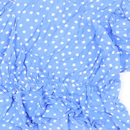 River Island Womens Blue Polka Dot Viscose Basic Blouse Size 12 V-Neck