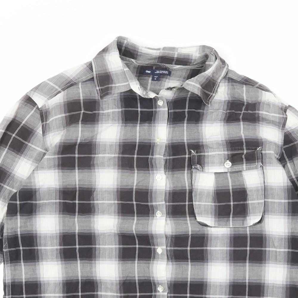 Gap Womens Grey Plaid Cotton Basic Button-Up Size M Collared