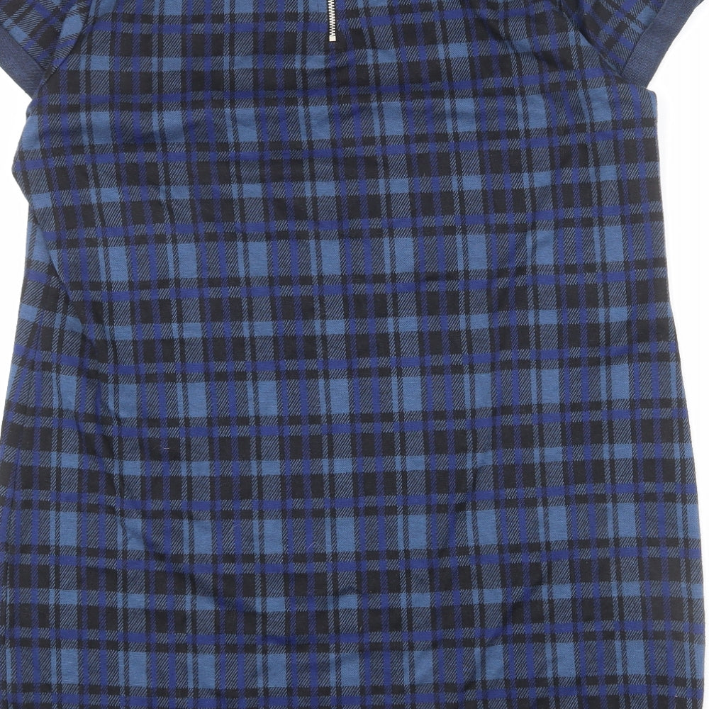 Select Womens Blue Check Polyester Shift Size 18 Round Neck Zip