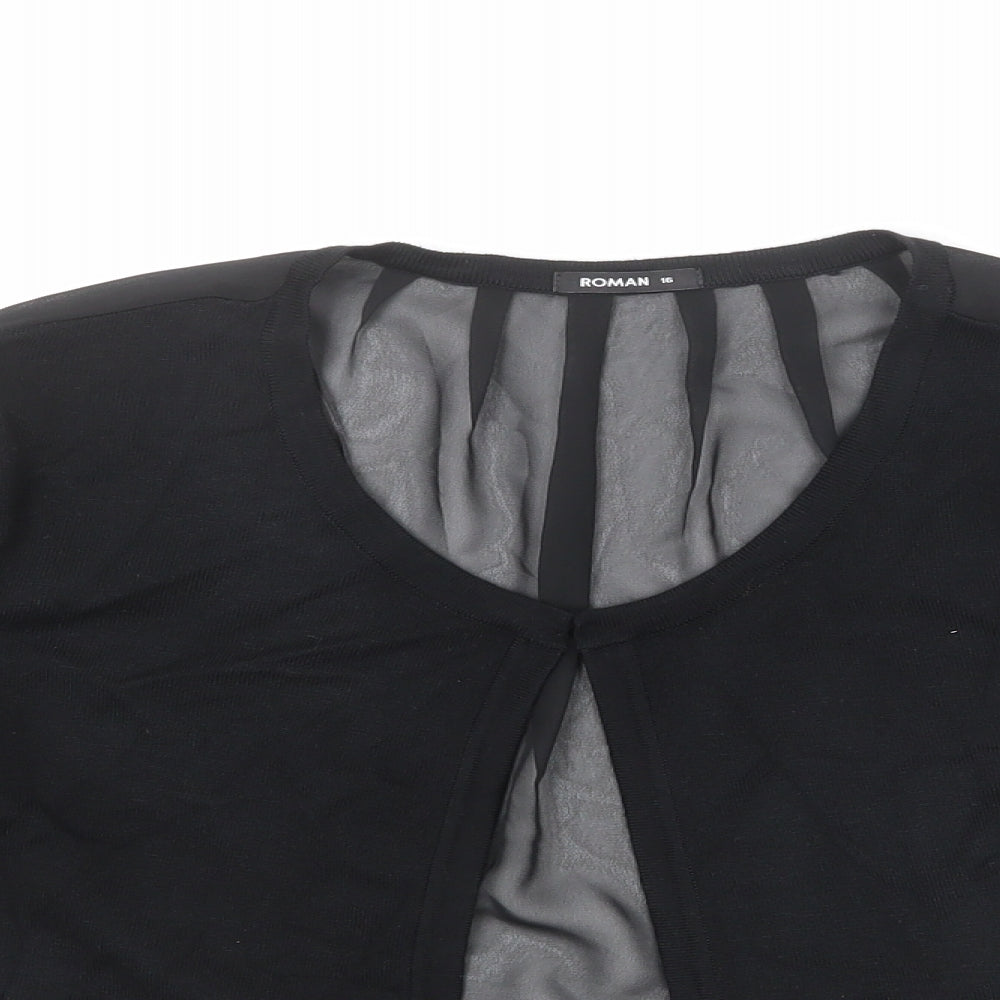 Roman Womens Black Round Neck Polyester Cardigan Jumper Size 16