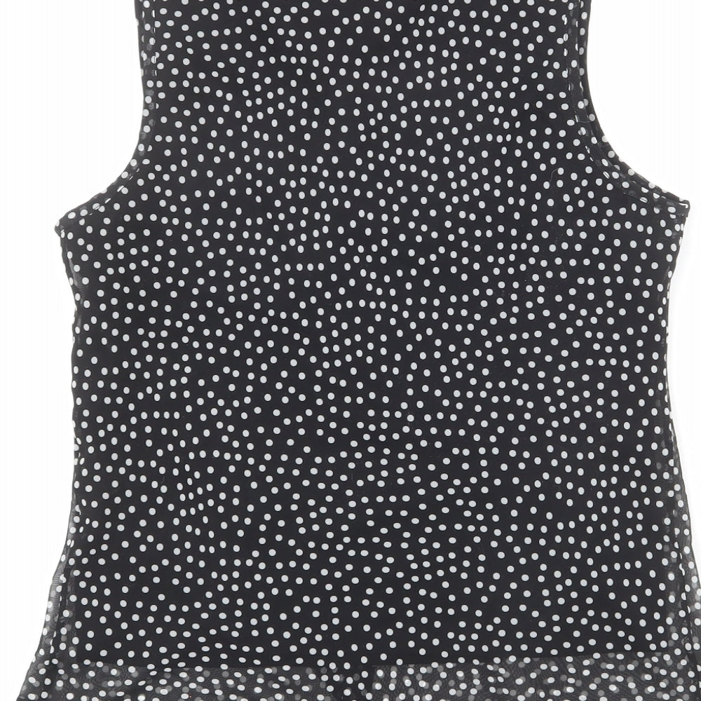 New Look Womens Black Polka Dot Polyester Basic Blouse Size 14 V-Neck