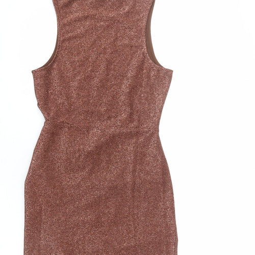 Divided by H&M Womens Brown Polyester Bodycon Size S Round Neck Pullover - Drawstring Detail