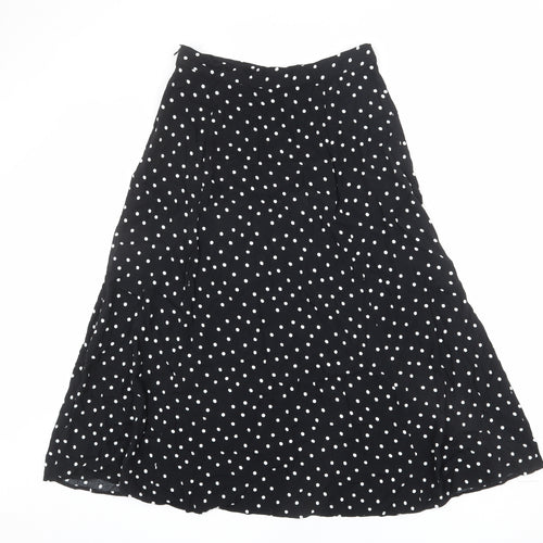 Marks and Spencer Womens Black Polka Dot Viscose Swing Skirt Size 12 Zip