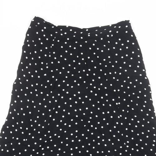 Marks and Spencer Womens Black Polka Dot Viscose Swing Skirt Size 12 Zip