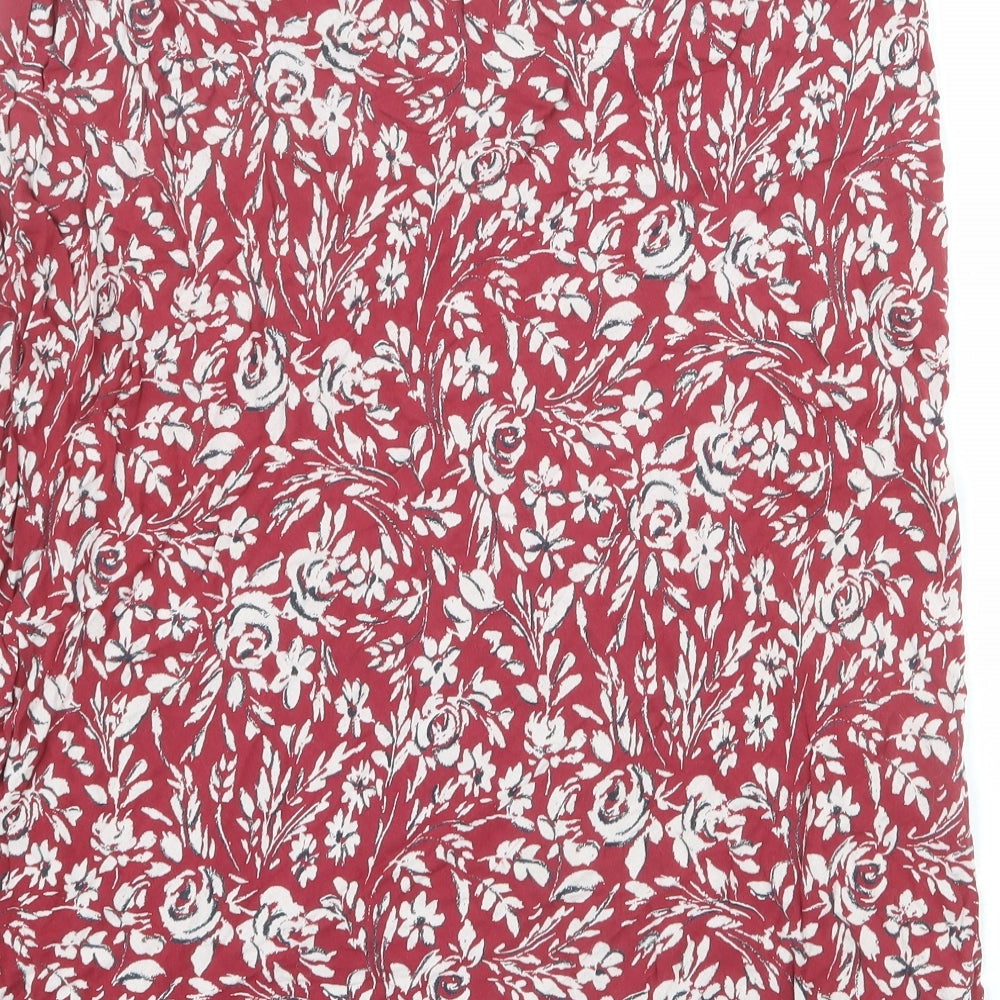 Marks and Spencer Womens Red Floral Viscose A-Line Skirt Size 18