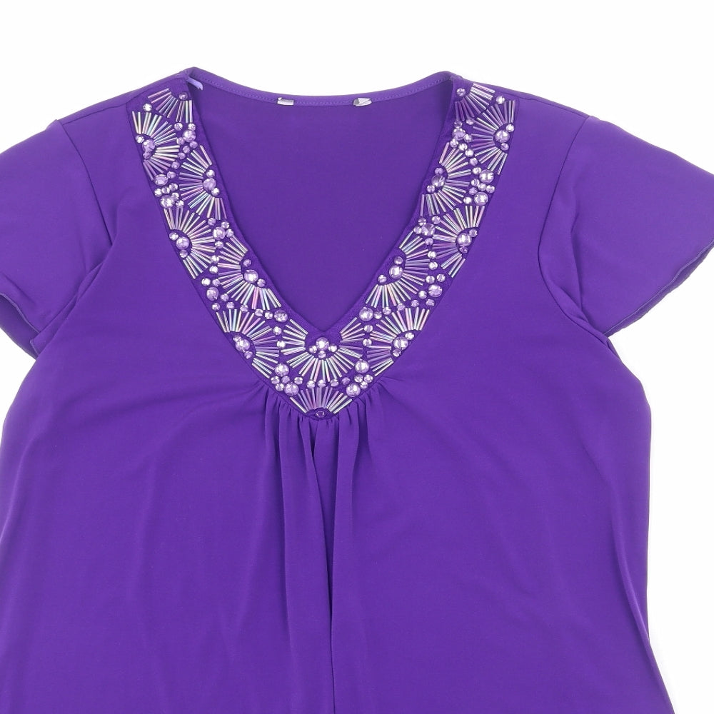 BHS Womens Purple Polyester Basic Blouse Size 18 V-Neck