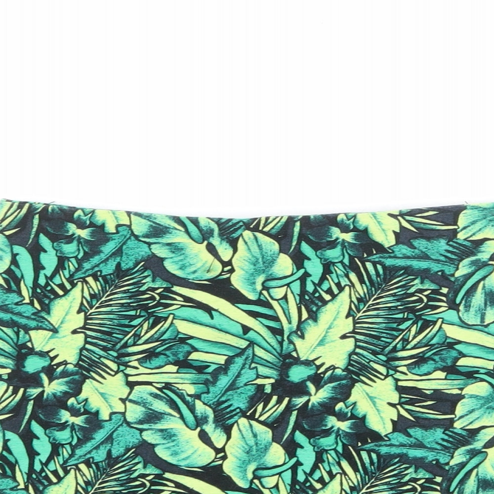 Divided by H&M Womens Green Geometric Cotton A-Line Skirt Size 10 Zip - Leaf pattern