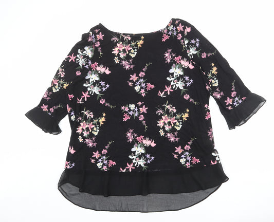 Per Una Womens Black Floral Viscose Basic Blouse Size 20 Round Neck