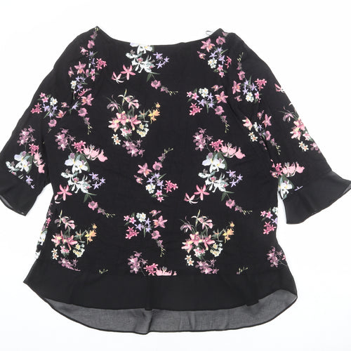 Per Una Womens Black Floral Viscose Basic Blouse Size 20 Round Neck